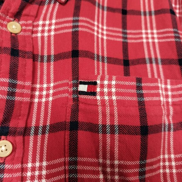 Tommy Hilfiger Women's Collared Cotton Plaid Flannel Shirt Size XL Red Black - Picture 6 of 8